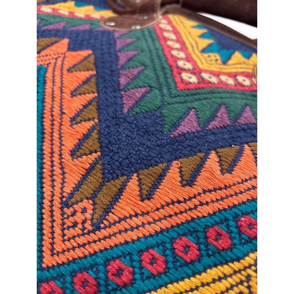 Vintage-Inspired Boho Shoulder Bag Chevron Pattern & Leather Accents Adjustable - Picture 3 of 10
